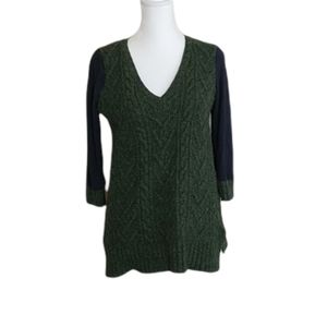 Pilcro and the Letterpress Dark Blue and Green Wool V-Neck Sweater